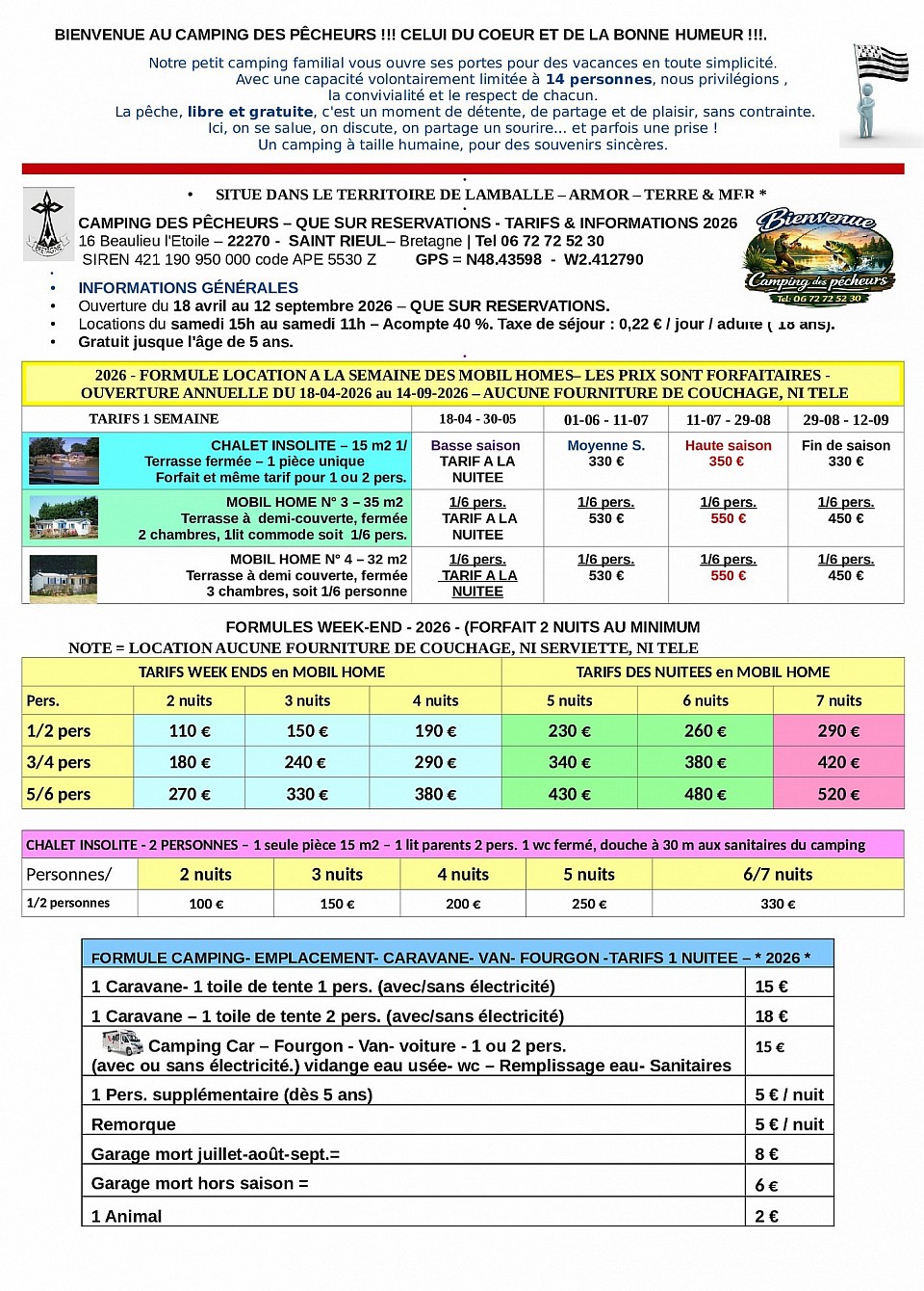 Tarifs Mobilhome1
